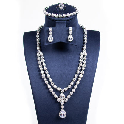 Big Tear Drop Shaped Charms Dangling Double Layered Necklace Earrings Bracelet Earrings Sets For Women
