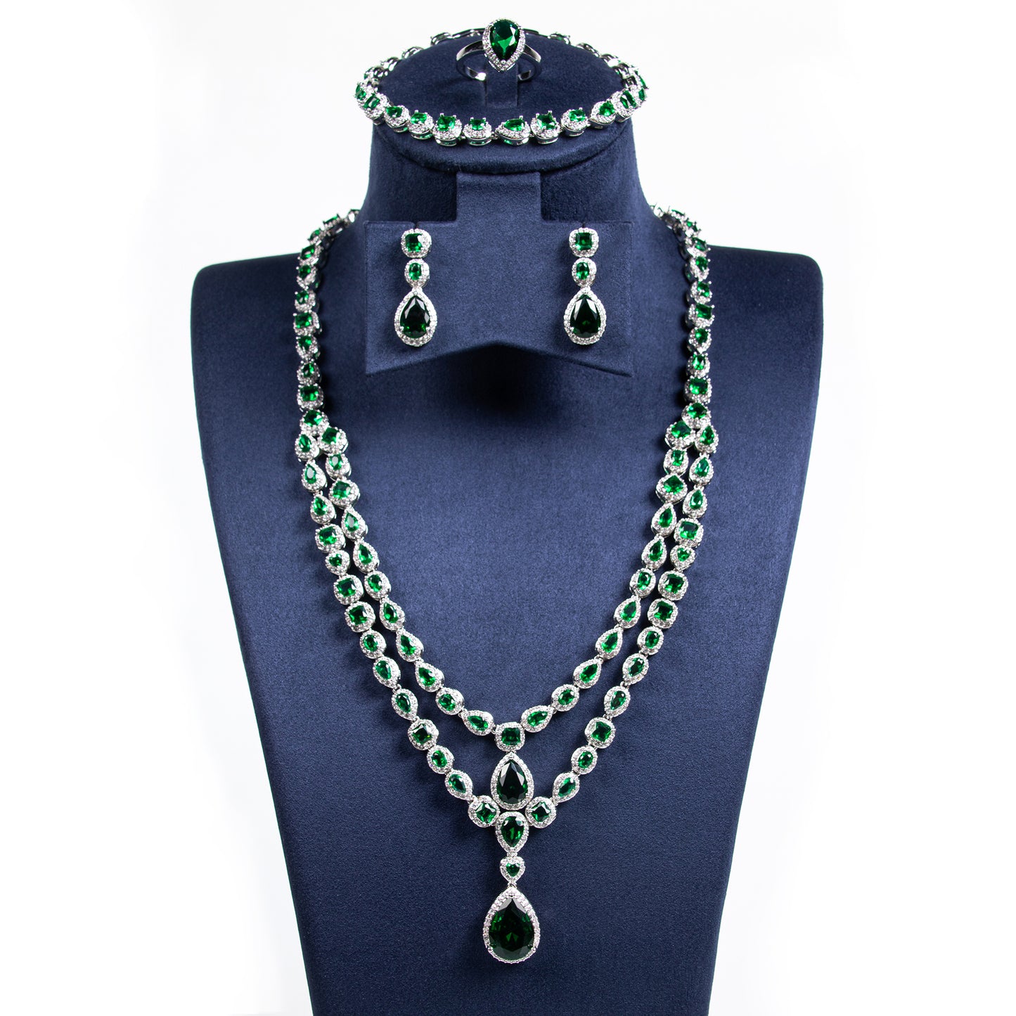 Big Tear Drop Shaped Charms Dangling Double Layered Necklace Earrings Bracelet Earrings Sets For Women