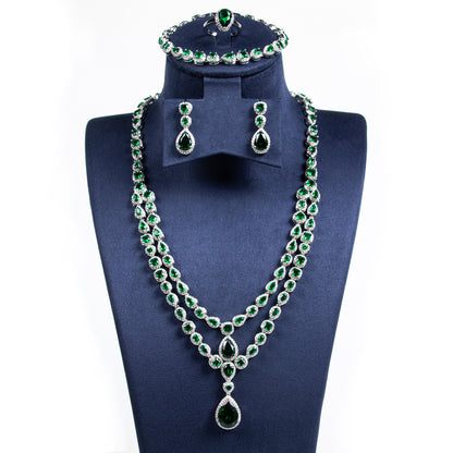 Big Tear Drop Shaped Charms Dangling Double Layered Necklace Earrings Bracelet Earrings Sets For Women