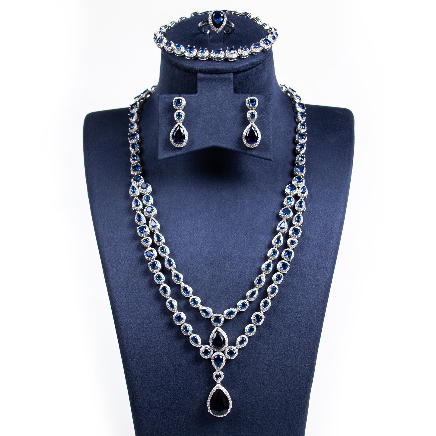 Big Tear Drop Shaped Charms Dangling Double Layered Necklace Earrings Bracelet Earrings Sets For Women