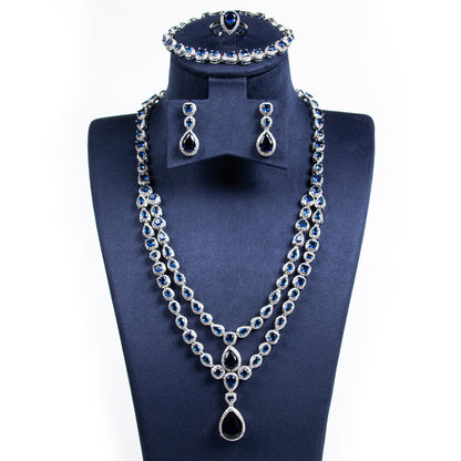 Big Tear Drop Shaped Charms Dangling Double Layered Necklace Earrings Bracelet Earrings Sets For Women