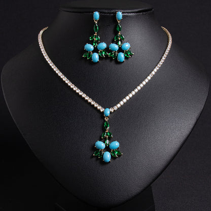 2pcs Copper with Zirconia Earrings & Necklace Jewelry Set