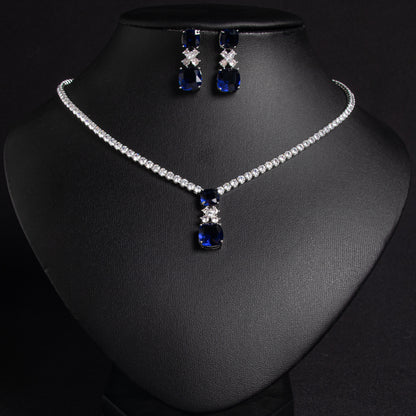 Wholesale Sparkly Simple Charm Dangling CZ Necklace Earrings Sets For Wedding Party Gift