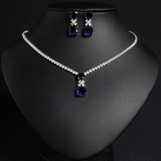 Wholesale Sparkly Simple Charm Dangling CZ Necklace Earrings Sets For Wedding Party Gift
