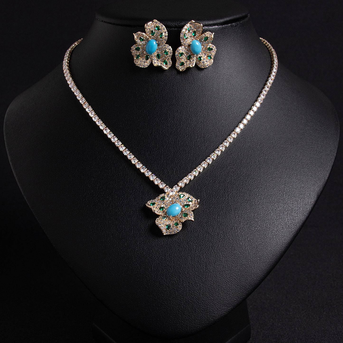 2pcs Copper with Zirconia Earrings & Necklace Jewelry Set