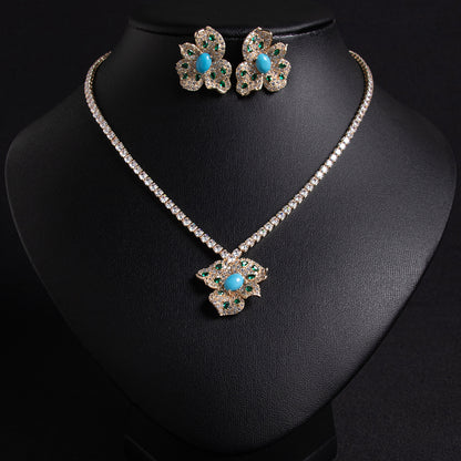 2pcs Copper with Zirconia Earrings & Necklace Jewelry Set