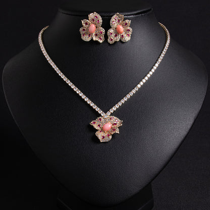 2pcs Copper with Zirconia Earrings & Necklace Jewelry Set