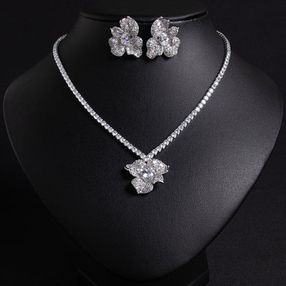 2pcs Copper with Zirconia Earrings & Necklace Jewelry Set