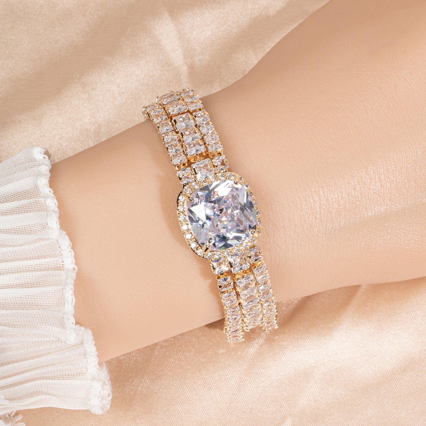 Cupchain Big Square Shaped AAA Cubic Zircon Daimond Bracelet Women Wholesale