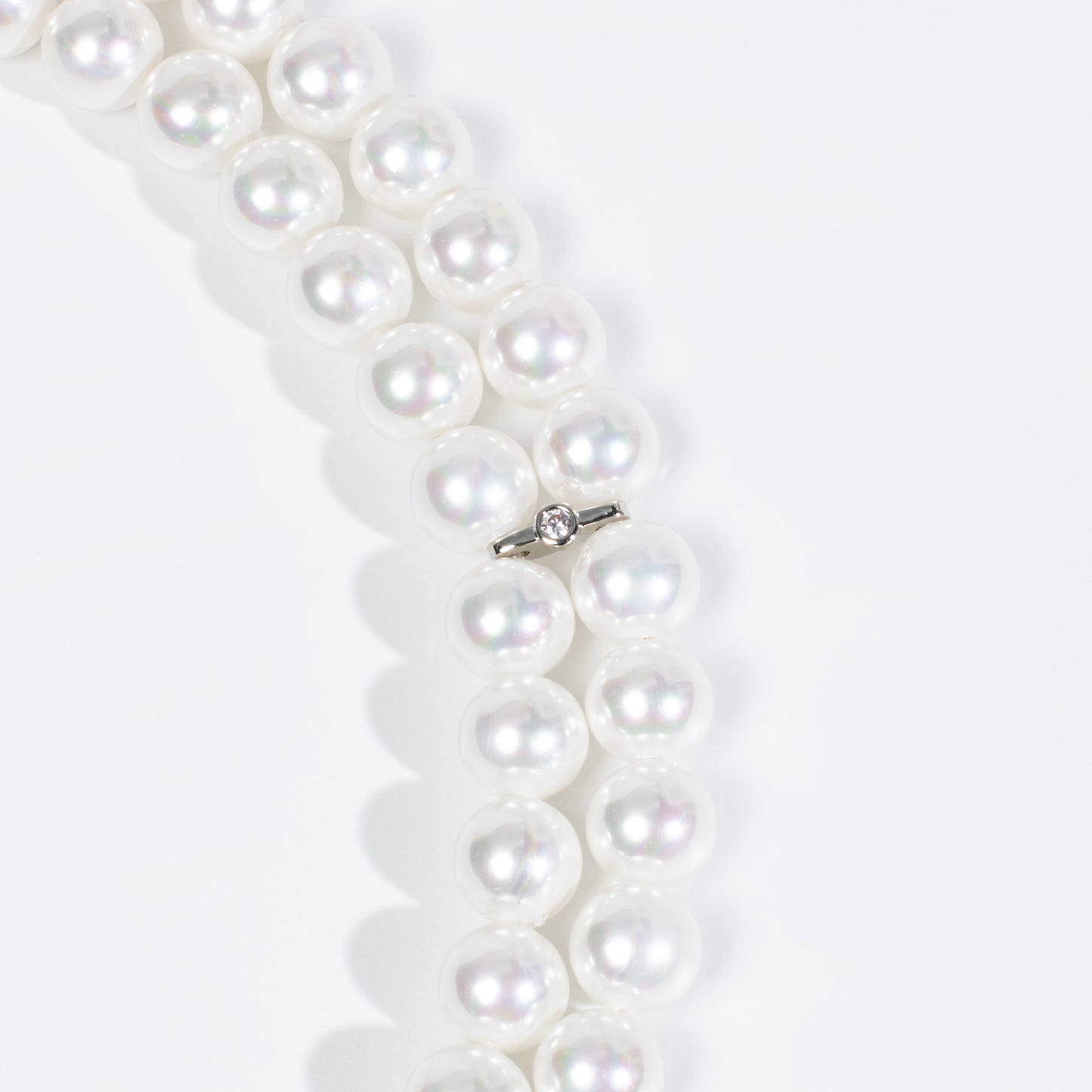 Double-Strand Pearl Necklace with Multicolor Gemstones & Copper CZ Pendant