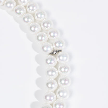 Double-Strand Pearl Necklace with Multicolor Gemstones & Copper CZ Pendant