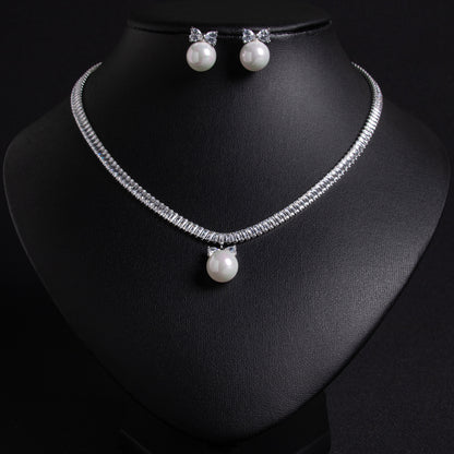 2pcs Copper with Zirconia Earrings & Necklace Jewelry Set