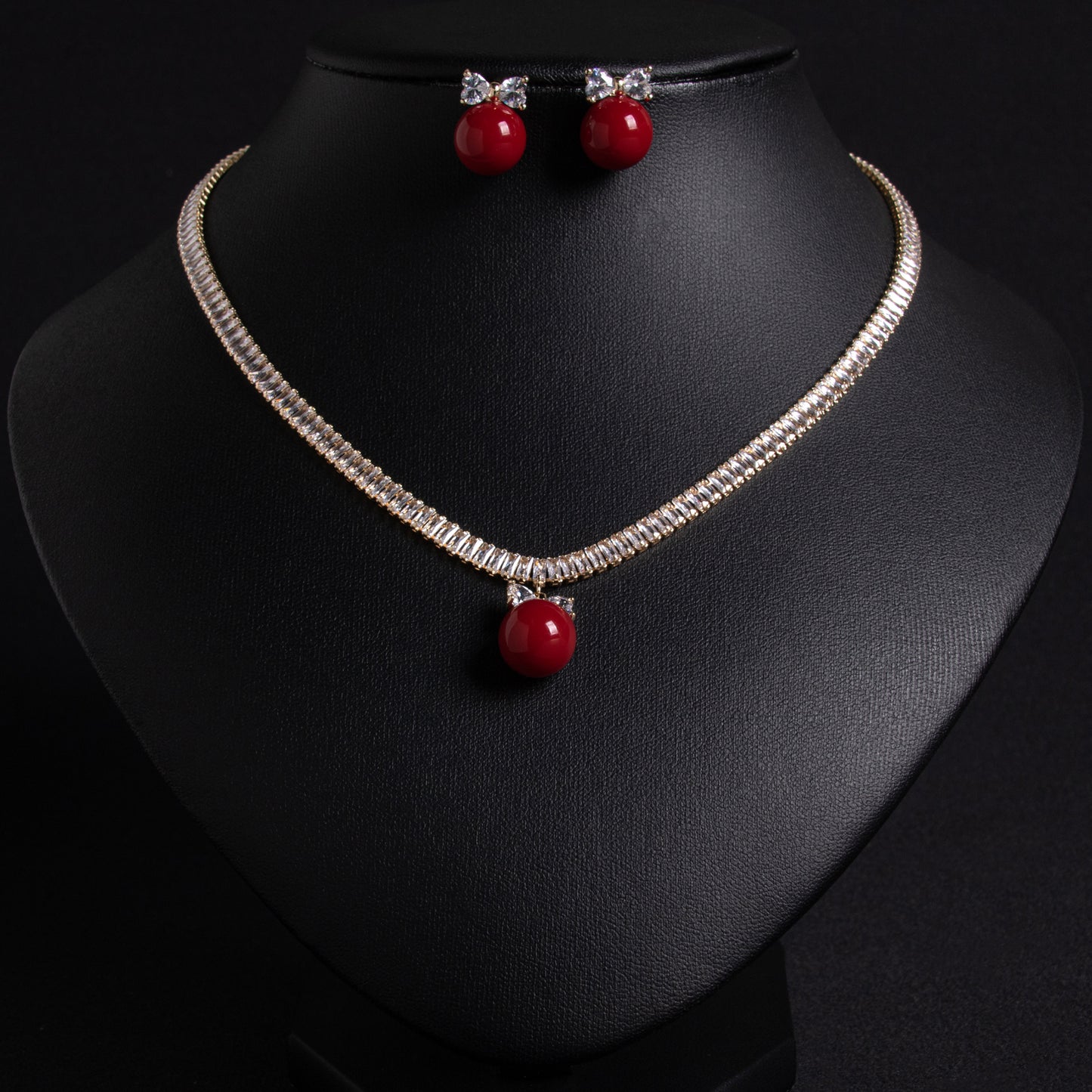 2pcs Copper with Zirconia Earrings & Necklace Jewelry Set