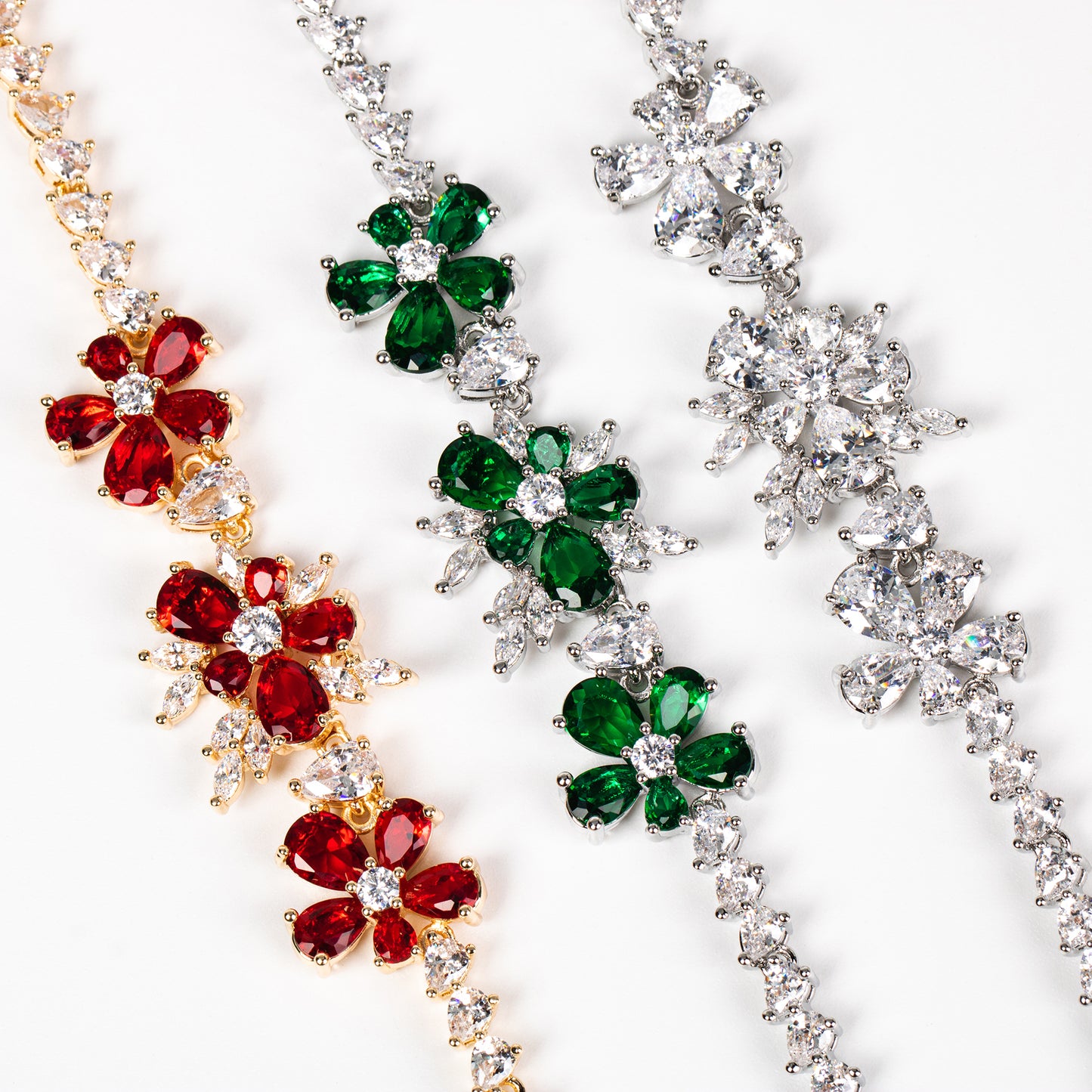 Floral Elegance: Copper Zircon Bracelet with Red Blossom & Crystal Halo Accents for Romantic Occasions & Daily Elegant Wear