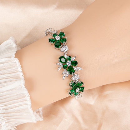 Floral Elegance: Copper Zircon Bracelet with Red Blossom & Crystal Halo Accents for Romantic Occasions & Daily Elegant Wear