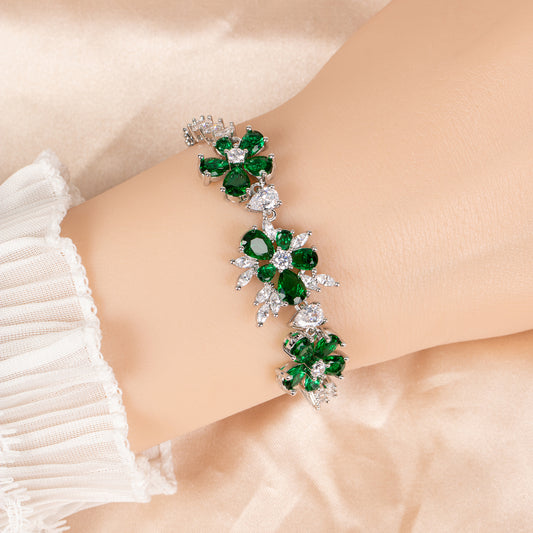 Floral Elegance: Copper Zircon Bracelet with Red Blossom & Crystal Halo Accents for Romantic Occasions & Daily Elegant Wear