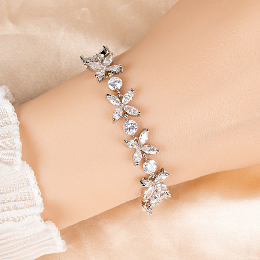 Thin Delicate Cute Flower Shaped Diamond Zircon Stone Endless Bracelets Women Gift