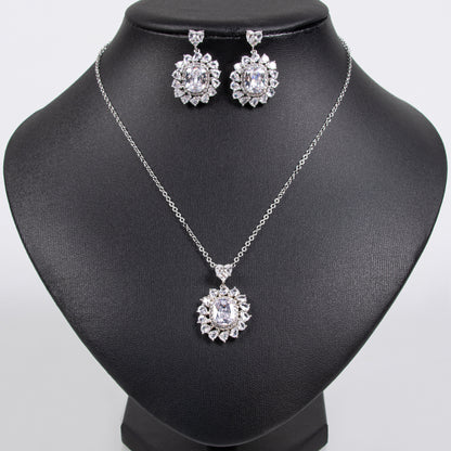 Elegant 14K Gold-Plated Copper & Cubic Zirconia Jewelry Set with Floral Yellow & Pink Zircon Arrangement