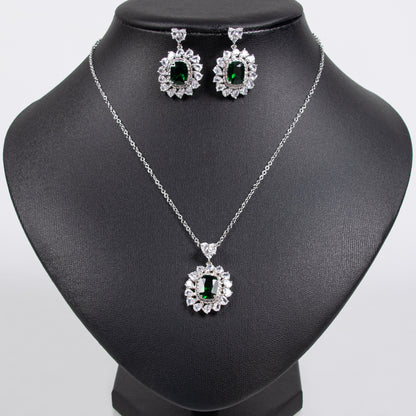 2pcs Copper with Zirconia Earrings & Necklace Jewelry Set