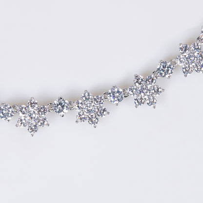 Elegant Rhodium-Plated Copper Floral Jewelry Set with Cubic Zirconia Blooms Sapphire Crystal Star Statement Necklace Stud Earrings