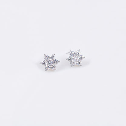 Elegant Rhodium-Plated Copper Floral Jewelry Set with Cubic Zirconia Blooms Sapphire Crystal Star Statement Necklace Stud Earrings