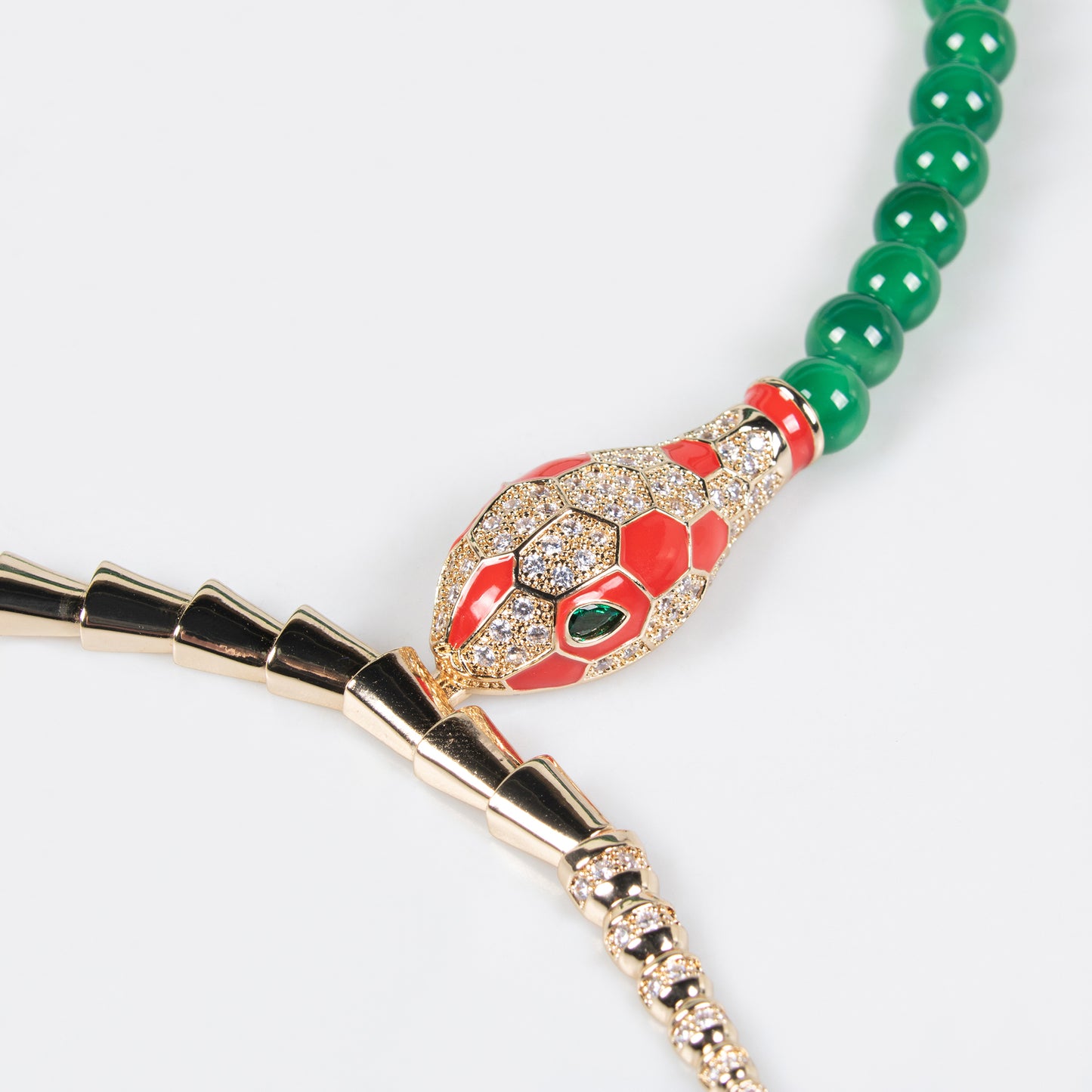 Serpentine Elegance: 14K Gold-Tone Copper Snake Necklace with Zircon & Red Gemstone Accents