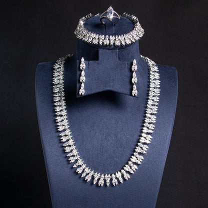 14K Gold-Plated Copper Zircon Jewelry Set with Red & White CZ Alternating Bridal Fashion Jewelry Accessories Wholesale