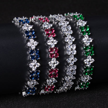 Hot Sale 2026 Multi Colored AAA Cubic Zircon Diamond Flower Shaped Endless Bracelets Women