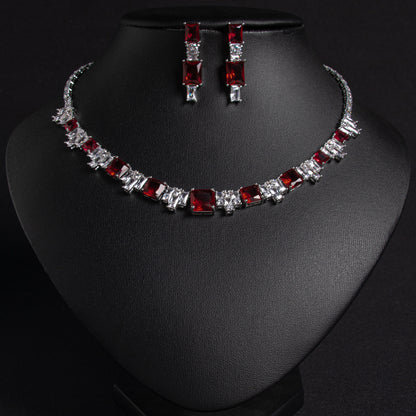 2pcs Copper with Zirconia Earrings & Necklace Jewelry Set