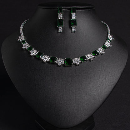 2pcs Copper with Zirconia Earrings & Necklace Jewelry Set