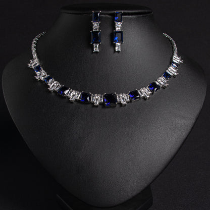 2pcs Copper with Zirconia Earrings & Necklace Jewelry Set