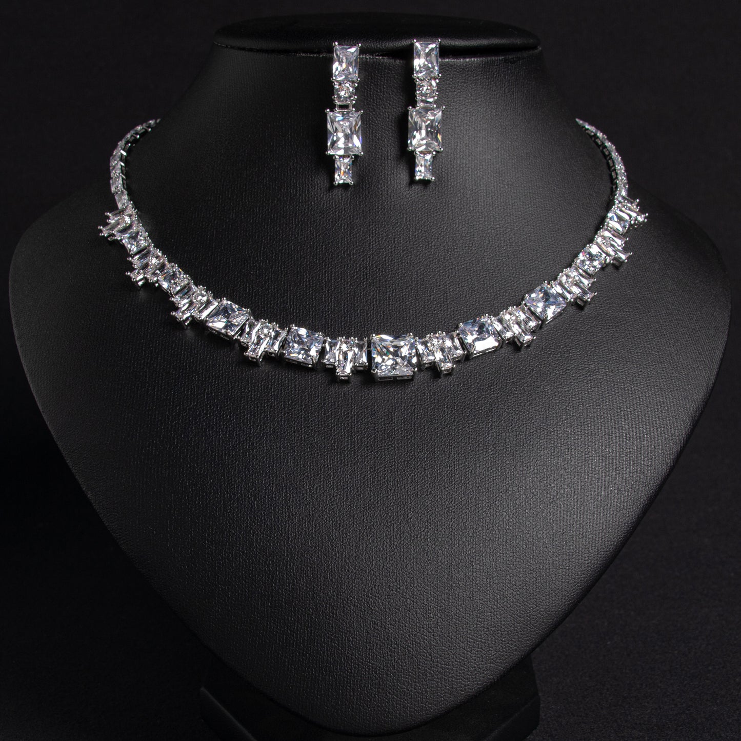 2pcs Copper with Zirconia Earrings & Necklace Jewelry Set