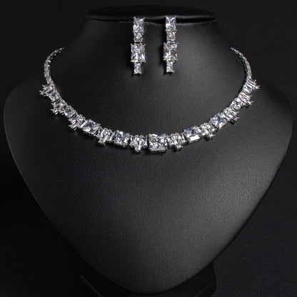 2pcs Copper with Zirconia Earrings & Necklace Jewelry Set