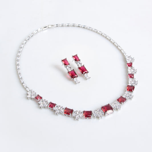 2pcs Copper with Zirconia Earrings & Necklace Jewelry Set