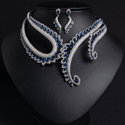 Boho Bridal Party Jewelry Sets Horse-Eye Vintage CZ Necklace Stud Earrings Women