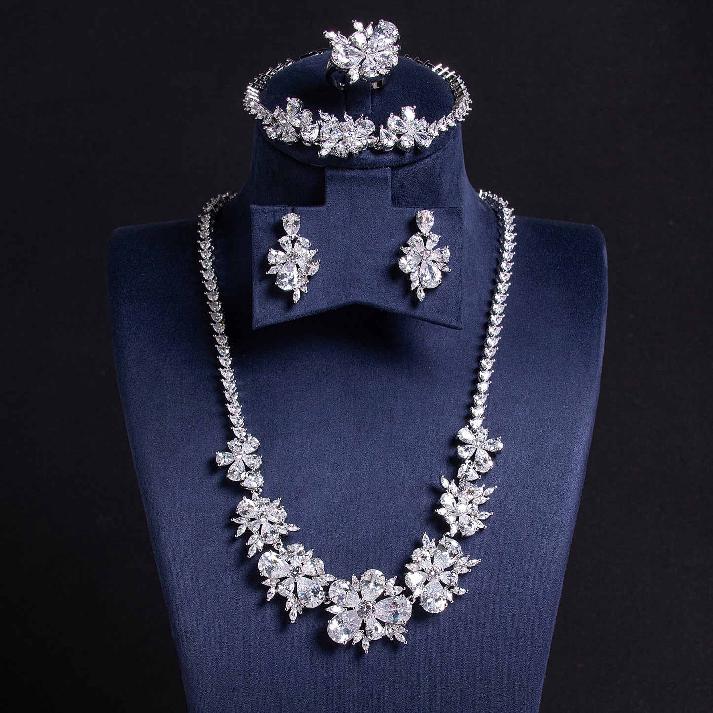 4pcs Copper with Zirconia Earrings & Necklace Jewelry Set