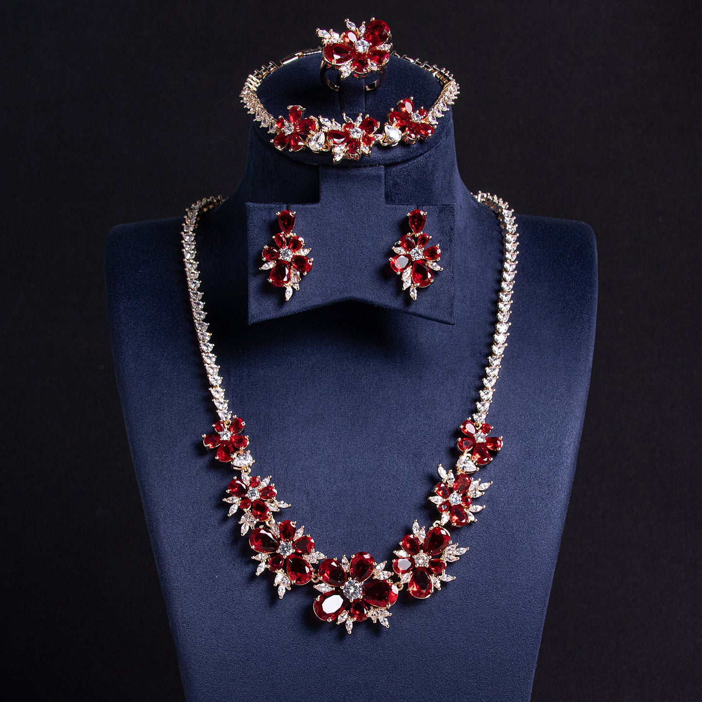 4pcs Copper with Zirconia Earrings & Necklace Jewelry Set