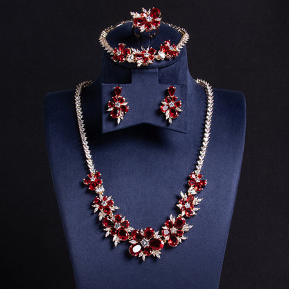 4pcs Copper with Zirconia Earrings & Necklace Jewelry Set