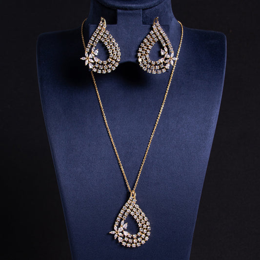Simple Gold Plated Linked Chain With Charm Pendant Dangling Necklace Earrings Sets Wholesale