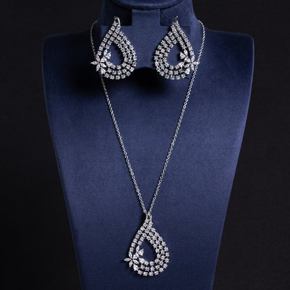 Simple Gold Plated Linked Chain With Charm Pendant Dangling Necklace Earrings Sets Wholesale