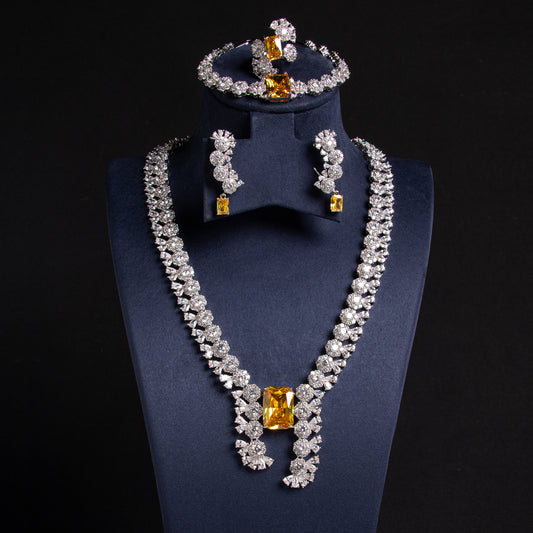 Royal Women Wedding Jewelry Sets Vintage Style With Multi Cubic AAA Diamond Stone Necklace 4pcs/1sets