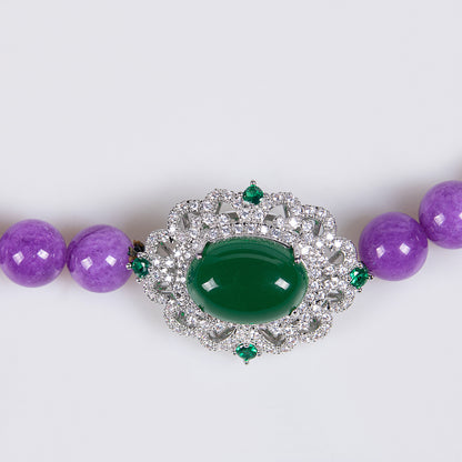 Gorgeous Amethyst Bead Necklace with Ornate Copper Clasp and Green Zircon Centerpiece Wholesale For Women Gift