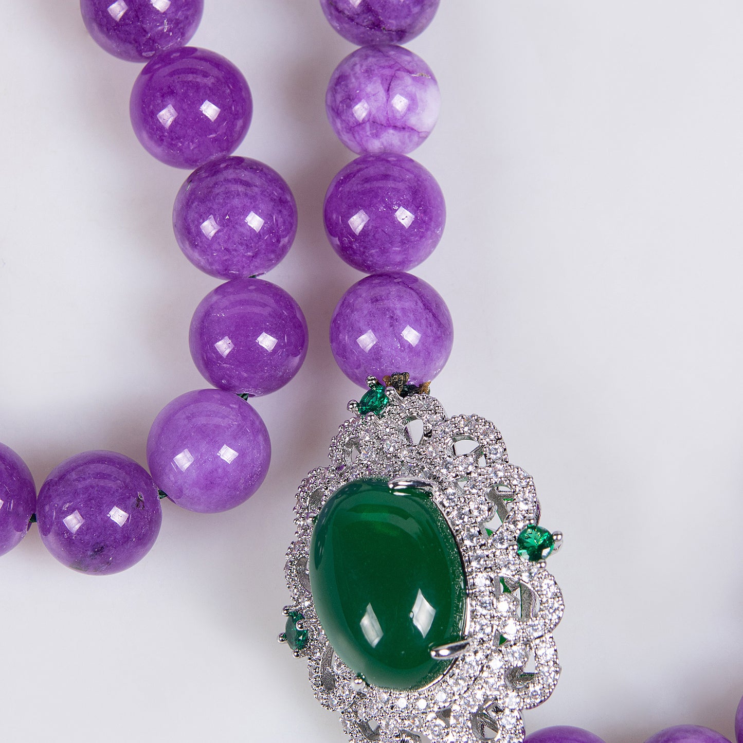 Gorgeous Amethyst Bead Necklace with Ornate Copper Clasp and Green Zircon Centerpiece Wholesale For Women Gift