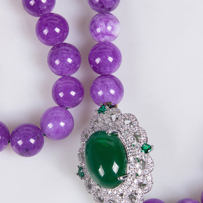 Gorgeous Amethyst Bead Necklace with Ornate Copper Clasp and Green Zircon Centerpiece Wholesale For Women Gift