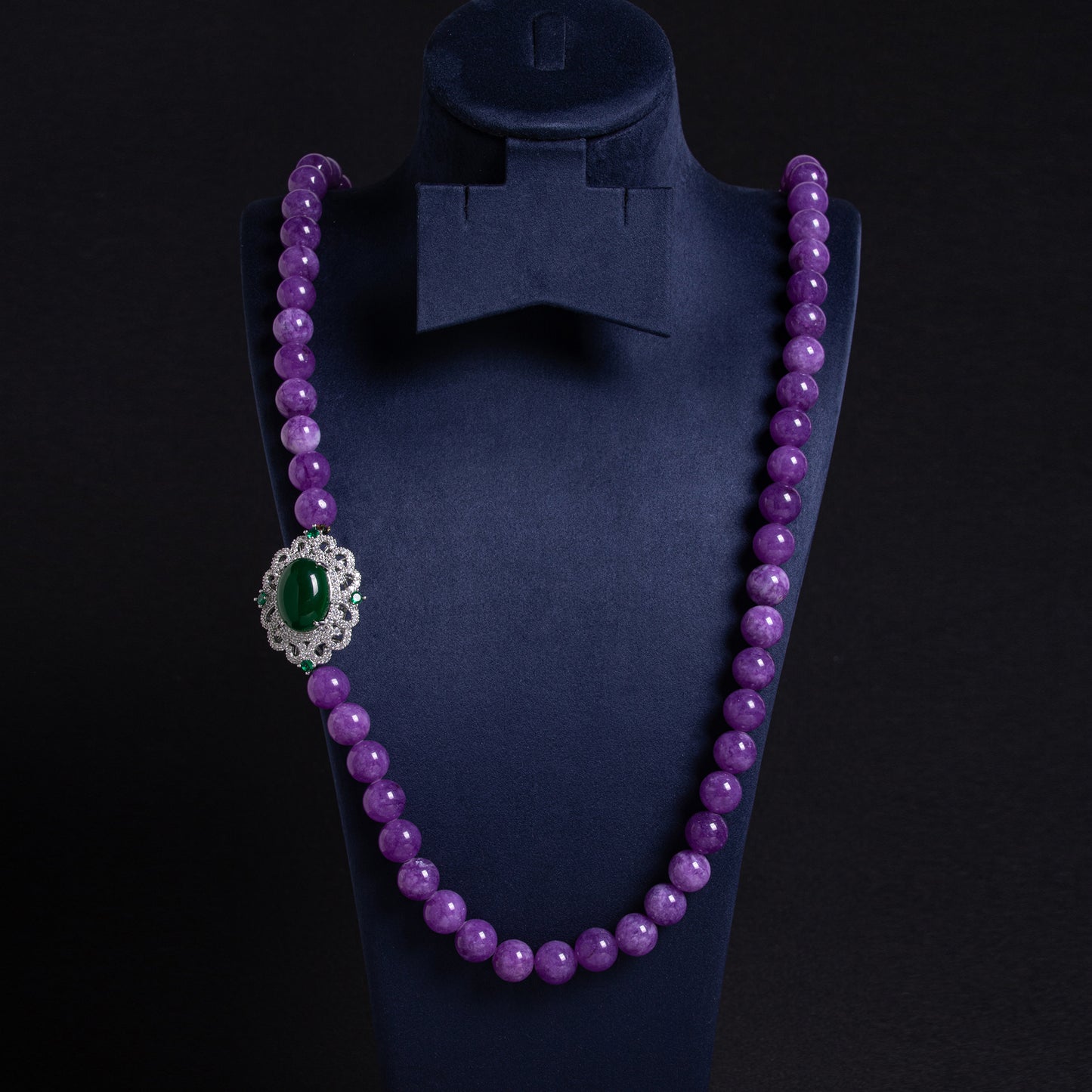 Gorgeous Amethyst Bead Necklace with Ornate Copper Clasp and Green Zircon Centerpiece Wholesale For Women Gift