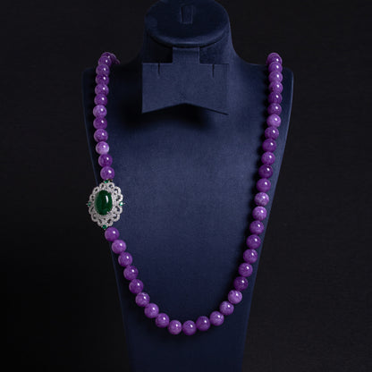 Gorgeous Amethyst Bead Necklace with Ornate Copper Clasp and Green Zircon Centerpiece Wholesale For Women Gift