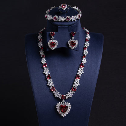 Royal Luxury AAA Cubic Zircon Paved Full Diamond Multi Color Heart Charm Jewelry Sets For Women Wholesale