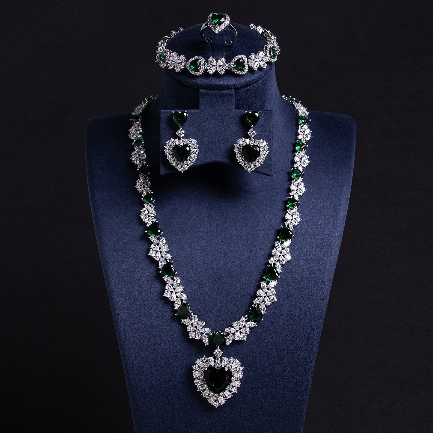 Royal Luxury AAA Cubic Zircon Paved Full Diamond Multi Color Heart Charm Jewelry Sets For Women Wholesale