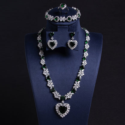 Royal Luxury AAA Cubic Zircon Paved Full Diamond Multi Color Heart Charm Jewelry Sets For Women Wholesale