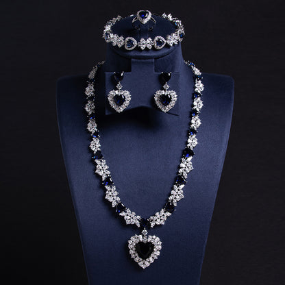 Royal Luxury AAA Cubic Zircon Paved Full Diamond Multi Color Heart Charm Jewelry Sets For Women Wholesale